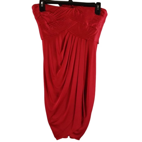 NWT BCBG MAXAZRIA Addison Cocktail One Shoulder Lipstick Red Mini Dress XS $258 - Picture 2 of 5